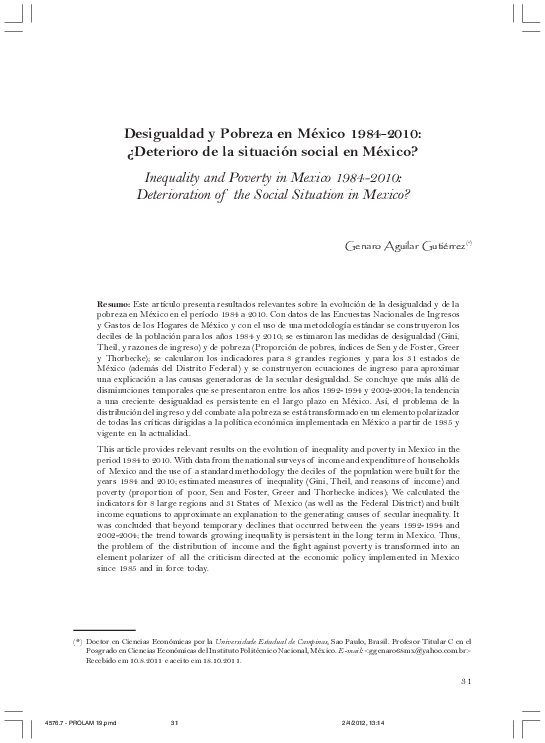 (PDF) Desigualdad y Pobreza en México 1984-2010: ¿Deterioro de la ...