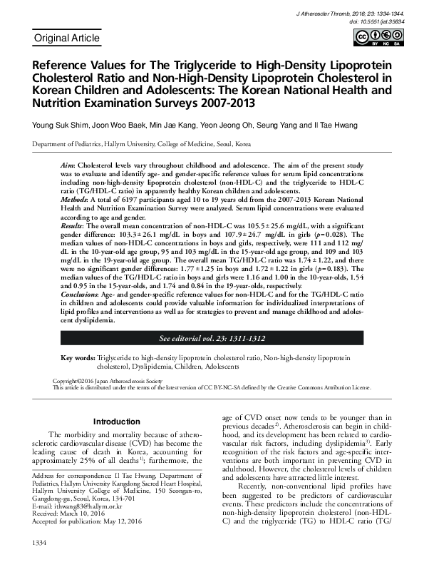 (PDF) Reference Values for The Triglyceride to High-Density Lipoprotein ...