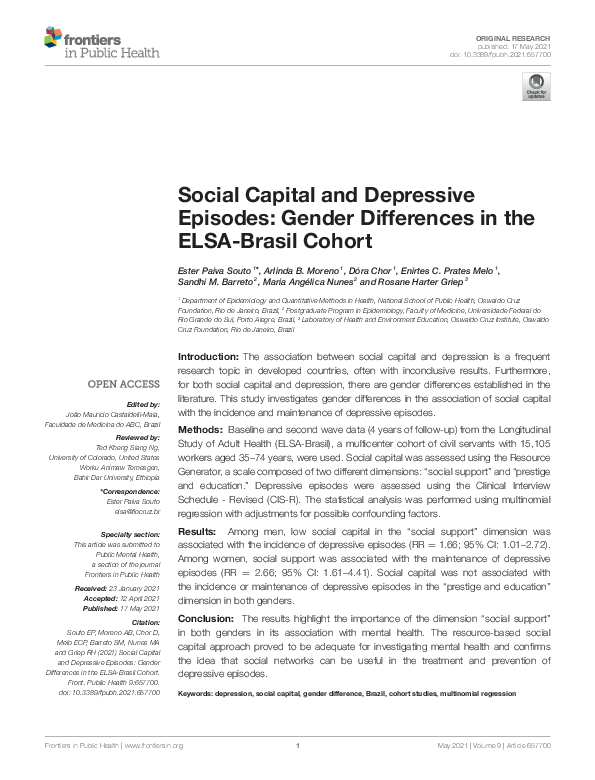 (PDF) Social Capital and Depressive Episodes: Gender Differences in the ...