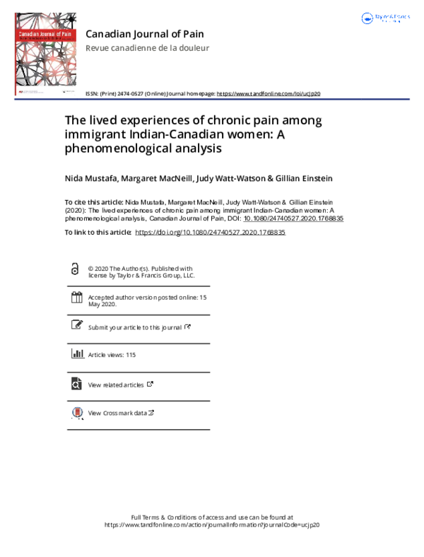 (PDF) The lived experiences of chronic pain among immigrant Indian ...