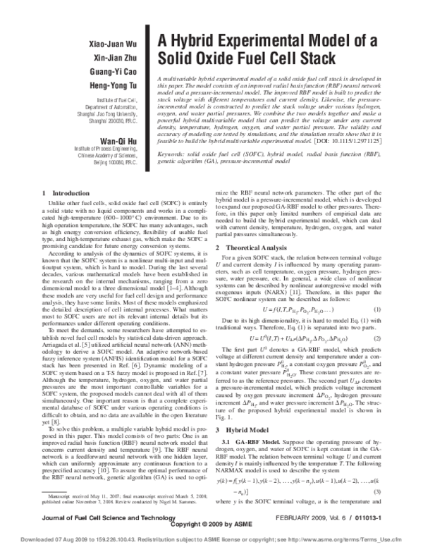 (PDF) A Hybrid Experimental Model of a Solid Oxide Fuel Cell Stack