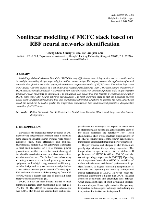 (PDF) Nonlinear modeling of MCFC stack based on RBF neural networks ...