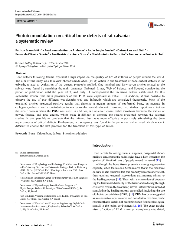 (PDF) Photobiomodulation on critical bone defects of rat calvaria: a ...