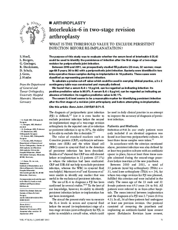 (PDF) Interleukin-6 in two-stage revision arthroplasty: what is the ...