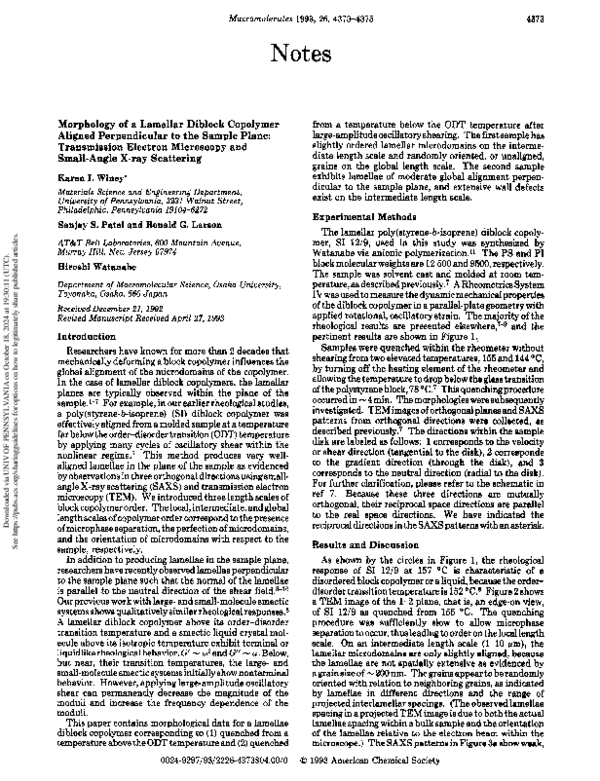 (PDF) Morphology of a Lamellar Diblock Copolymer Aligned Perpendicular ...