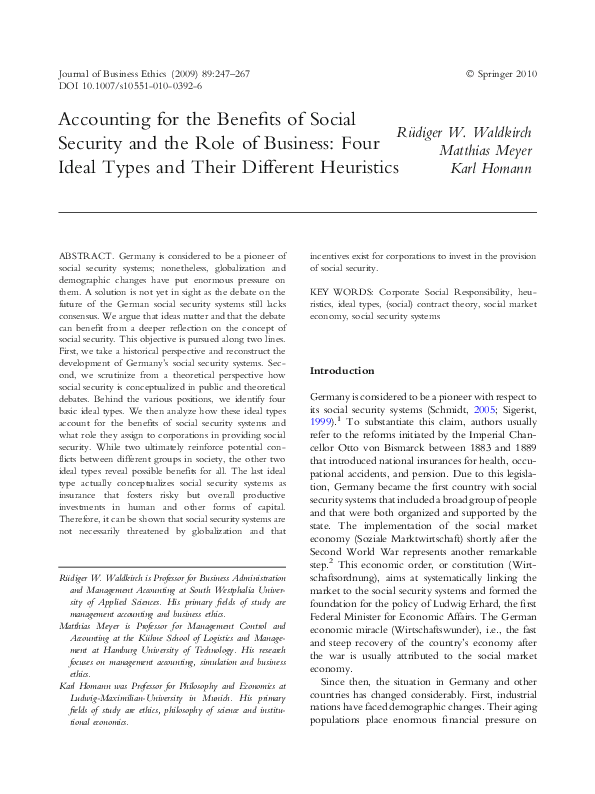 (PDF) Accounting for the Benefits of Social Security and the Role of
