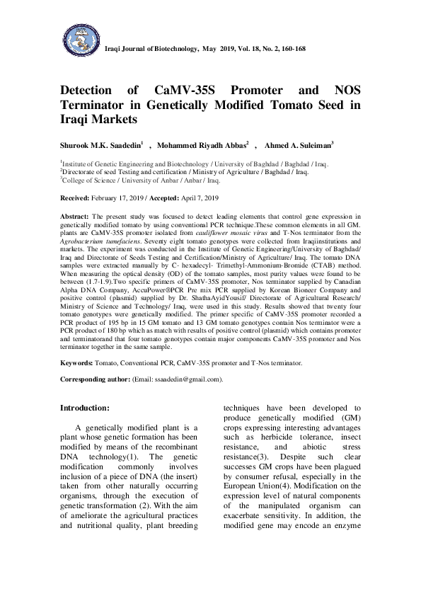 (PDF) Detection of CaMV-35S Promoter and NOS Terminator in Genetically ...