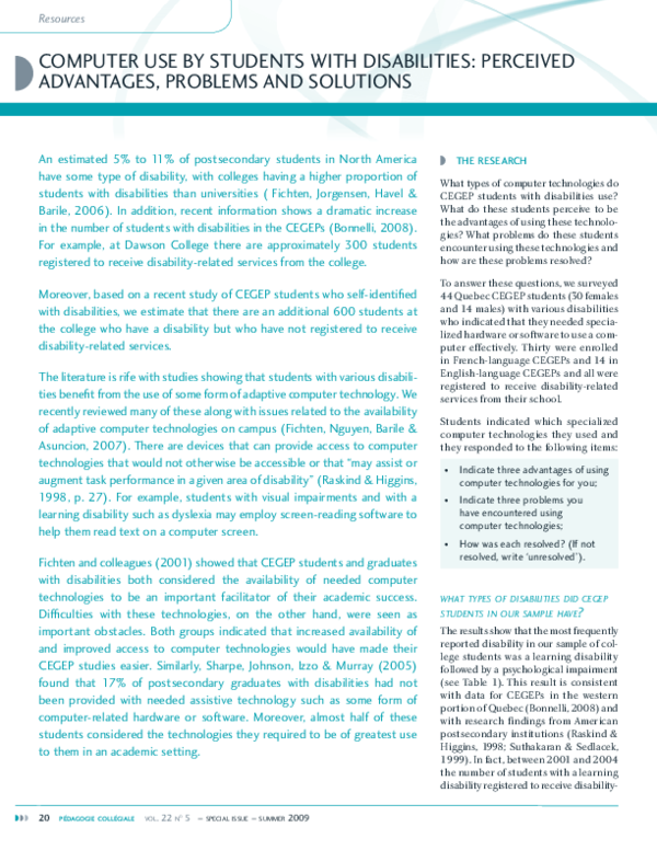 (PDF) Computer use by students with disabilities perceived advantages ...