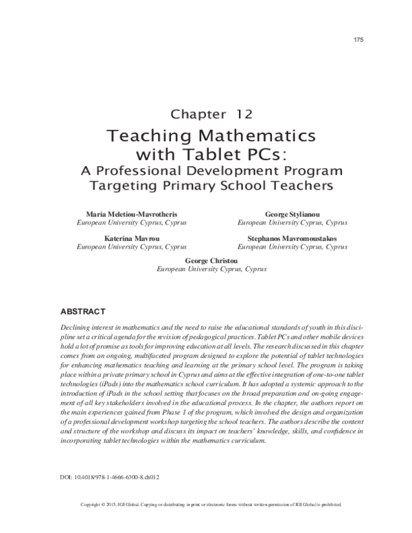 (PDF) Teaching Mathematics with Tablet PCs: A Professional Development ...