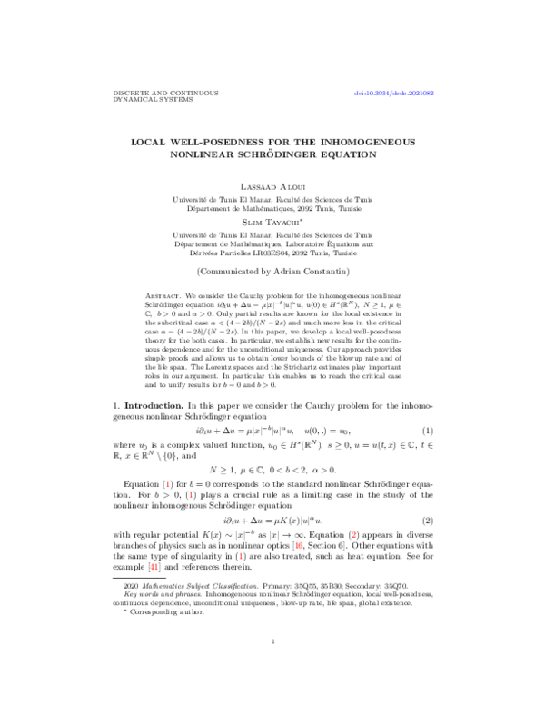 (PDF) Local well-posedness for the inhomogeneous nonlinear Schrödinger ...