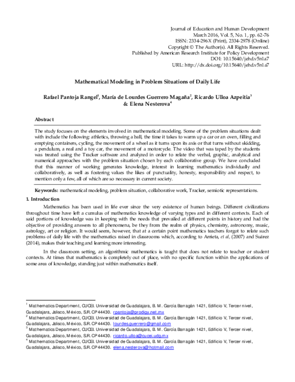 (PDF) Mathematical Modeling in Problem Situations of Daily Life