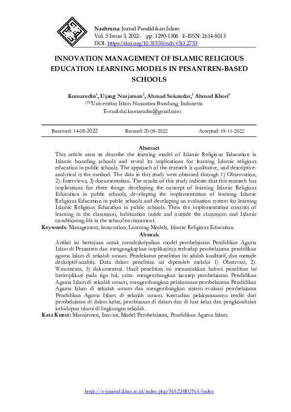 (PDF) Innovation Management of Islamic Religious Education Learning ...