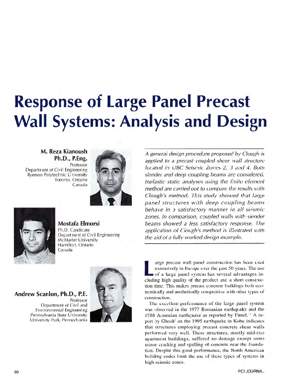 (PDF) Response of Large Panel Precast Wall Systems: Analysis and Design