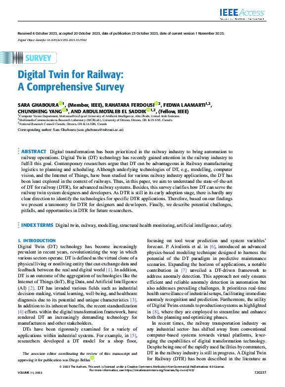 (PDF) Digital Twin for Railway: A Comprehensive Survey