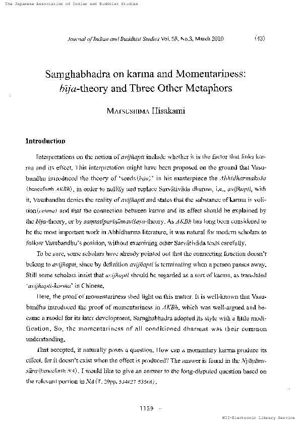 (PDF) Samghabhadra on karma and Momentariness
