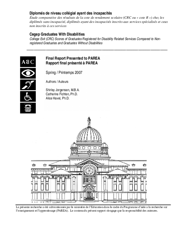 (PDF) Cegep Graduates with Disabilities: College Exit (CRC) Scores of ...