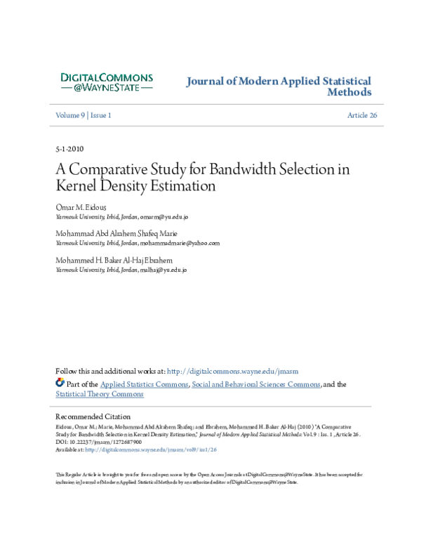 (PDF) A Comparative Study for Bandwidth Selection in Kernel Density ...