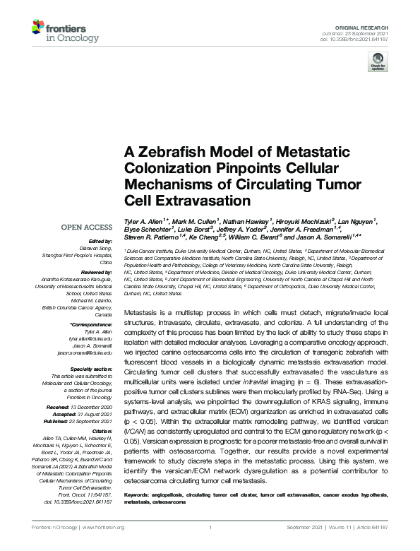 (PDF) A Zebrafish Model of Metastatic Colonization Pinpoints Cellular ...