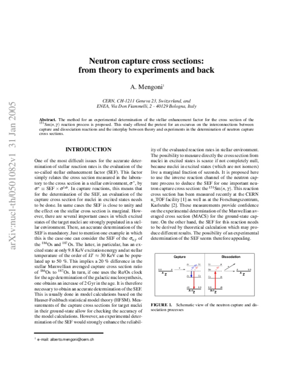 (PDF) Neutron Capture Cross Sections: From Theory to Experiments and Back