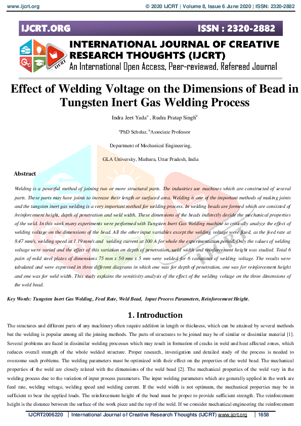 (PDF) Effect of Welding Voltage on the Dimensions of Bead in Tungsten ...