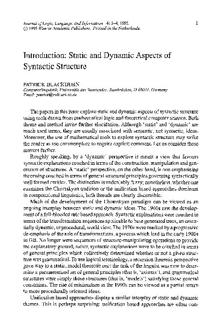(PDF) Introduction: Static and dynamic aspects of syntactic structure