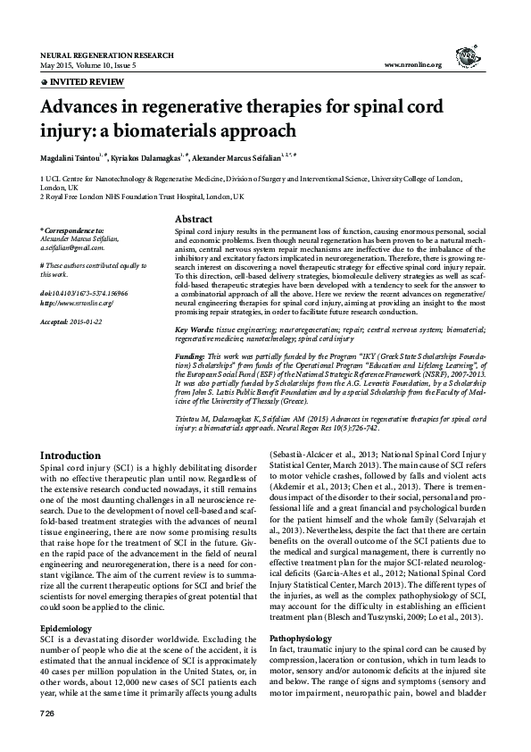 (PDF) Advances in regenerative therapies for spinal cord injury: a ...