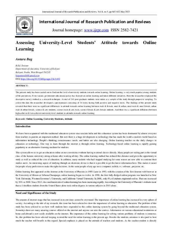 (PDF) Assessing University-Level Students’ Attitude towards Online Learning