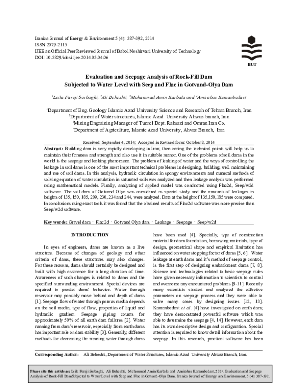 (PDF) Evaluation and Seepage Analysis of Rock-Fill Dam Subjected to ...