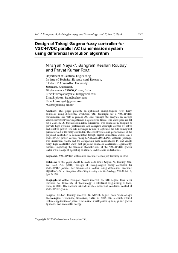 (PDF) Design of Takagi-Sugeno fuzzy controller for VSC-HVDC parallel AC ...