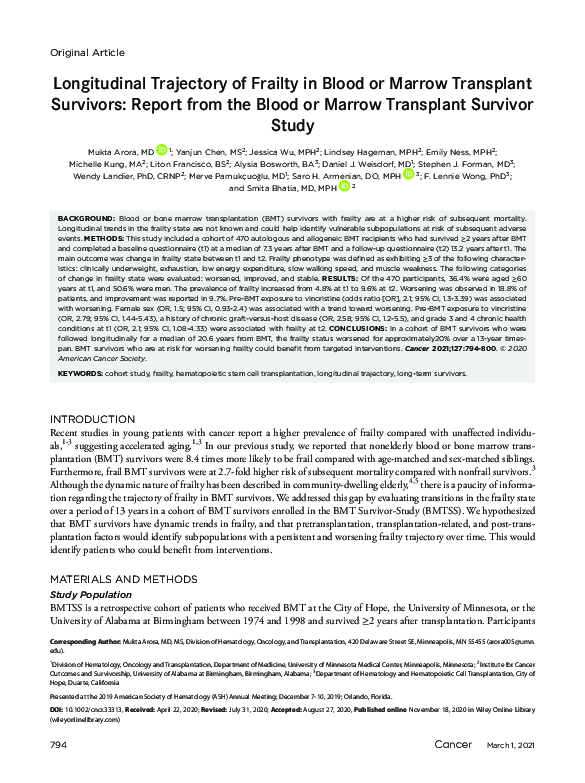 (PDF) Longitudinal trajectory of frailty in blood or marrow transplant ...