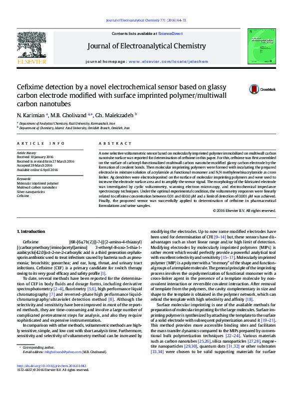 (PDF) Cefixime detection by a novel electrochemical sensor based on ...