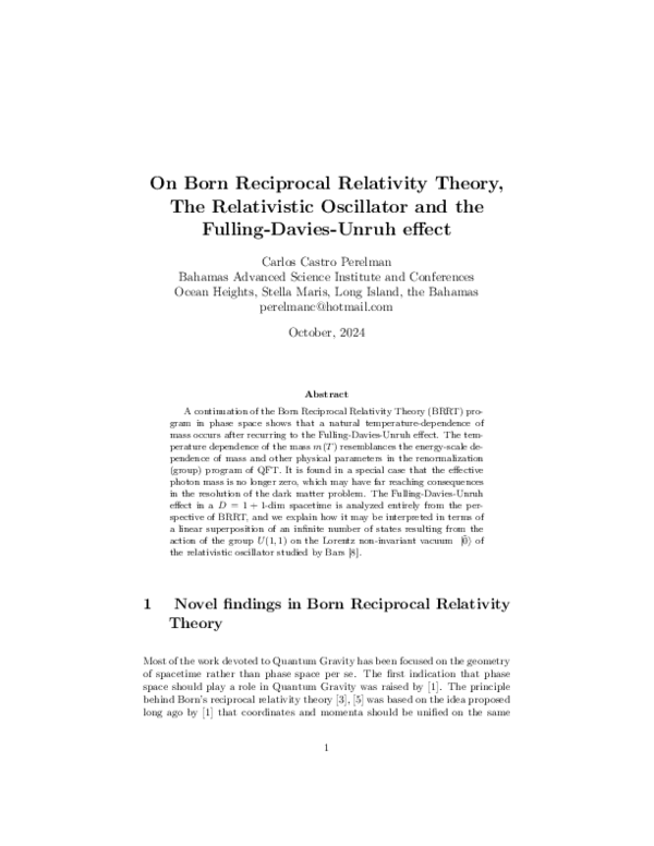 (PDF) On Born Reciprocal Relativity Theory, The Relativistic Oscillator ...