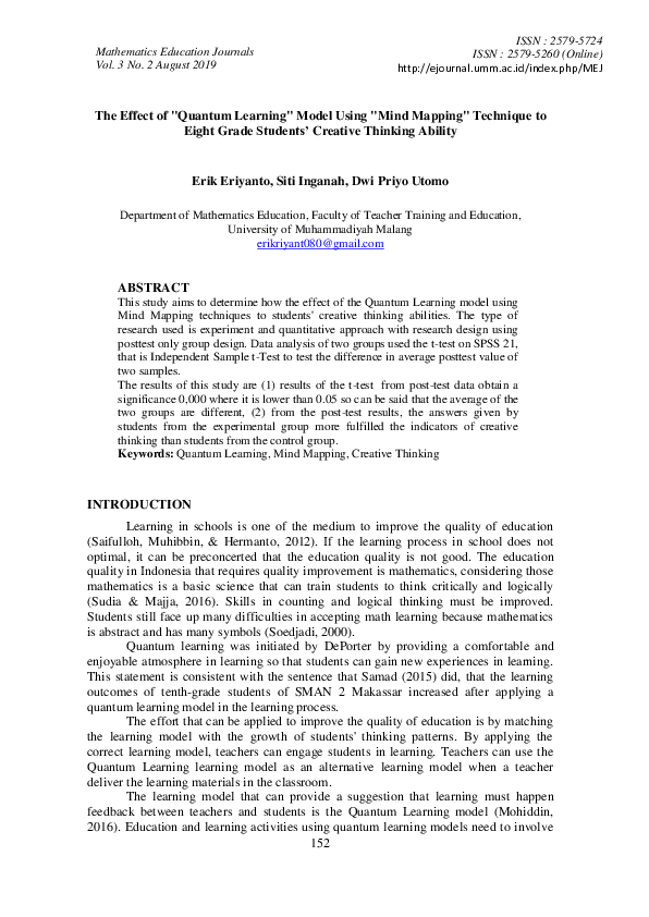 (PDF) The Effect of "Quantum Learning" Model Using "Mind Mapping ...