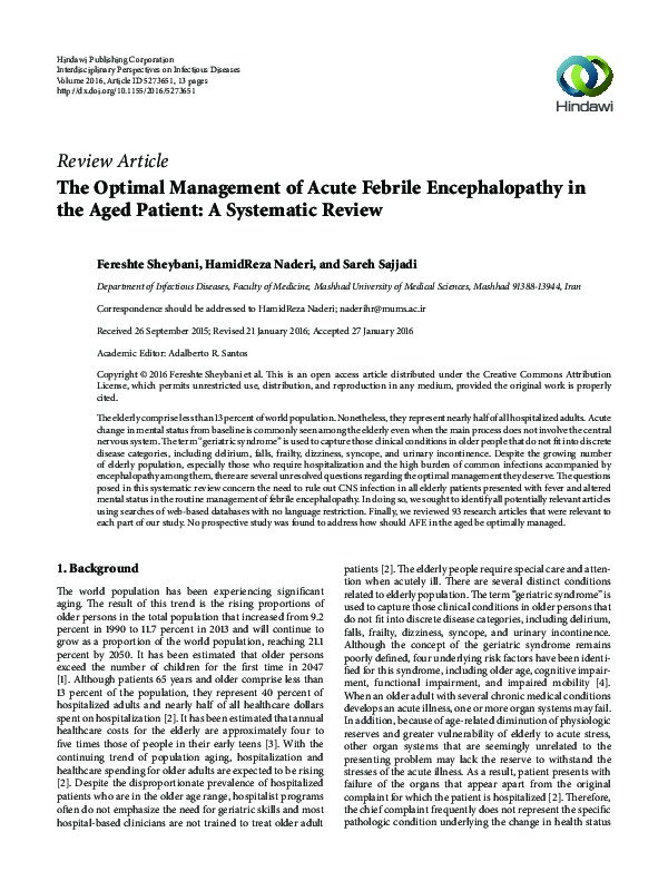 (PDF) The Optimal Management of Acute Febrile Encephalopathy in the ...