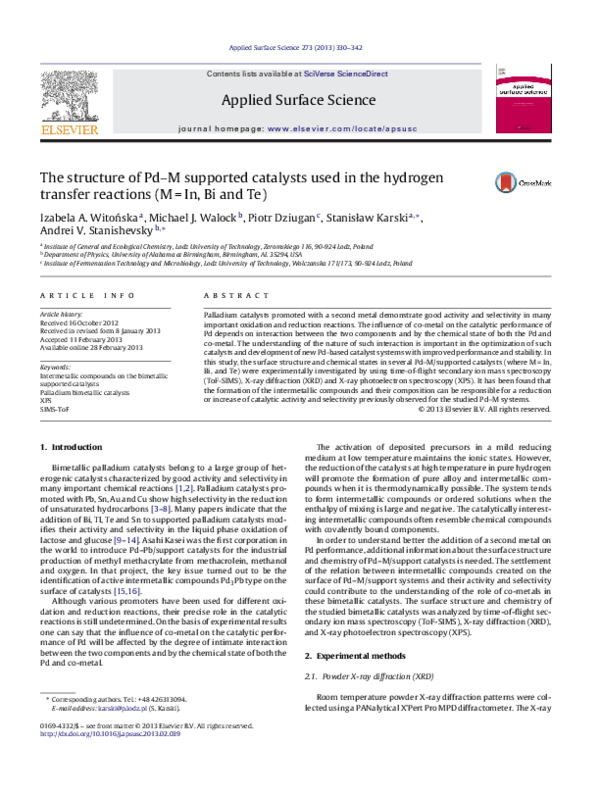 (PDF) The structure of Pd–M supported catalysts used in the hydrogen ...