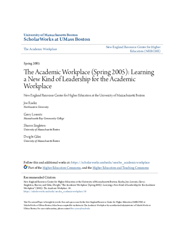 (PDF) The Academic Workplace (Spring 2005): Learning a New Kind of ...