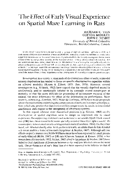(PDF) The effect of early visual experience on spatial maze learning in ...