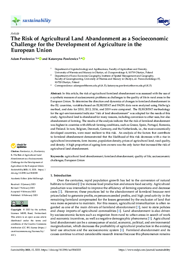 (PDF) The Risk of Agricultural Land Abandonment as a Socioeconomic ...