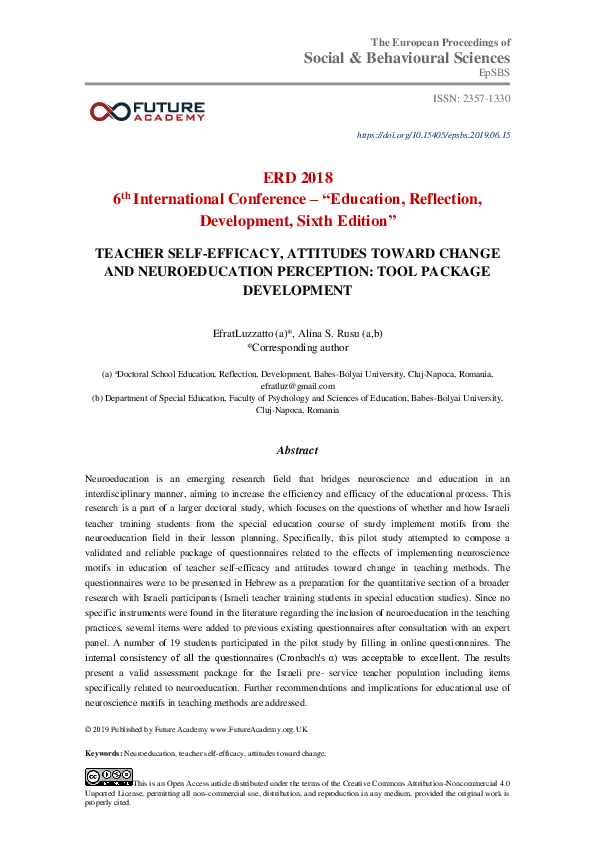 (PDF) Teacher Self-Efficacy, Attitudes Toward Change And Neuroeducation ...