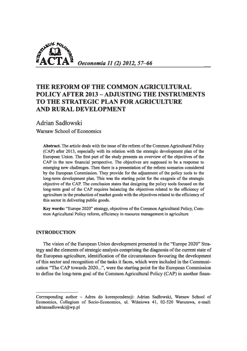 (PDF) The reform of the Common Agricultural Policy after 2013 ...