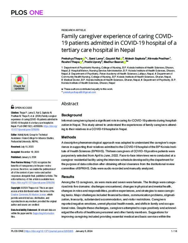 (PDF) Family caregiver experience of caring COVID-19 patients admitted ...