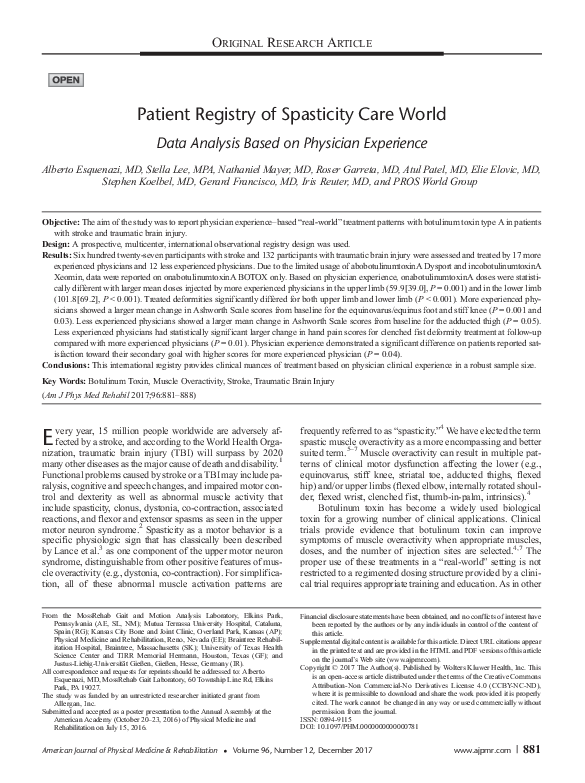 (PDF) Patient Registry of Spasticity Care World