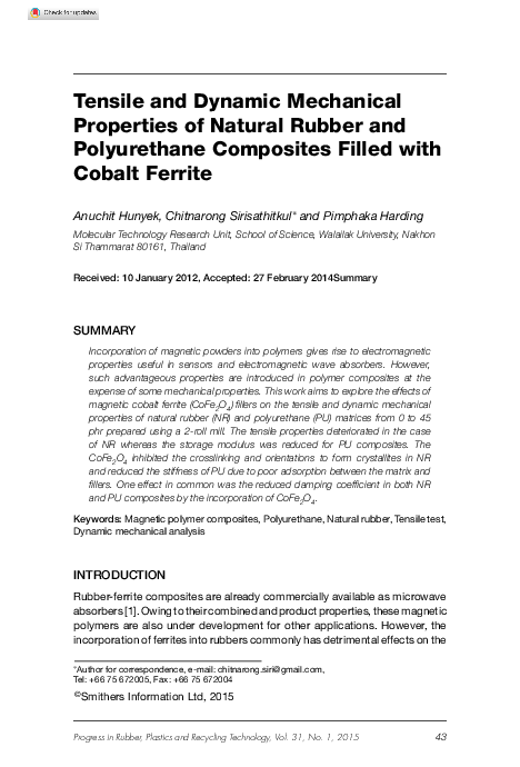 (PDF) Tensile and Dynamic Mechanical Properties of Natural Rubber and ...