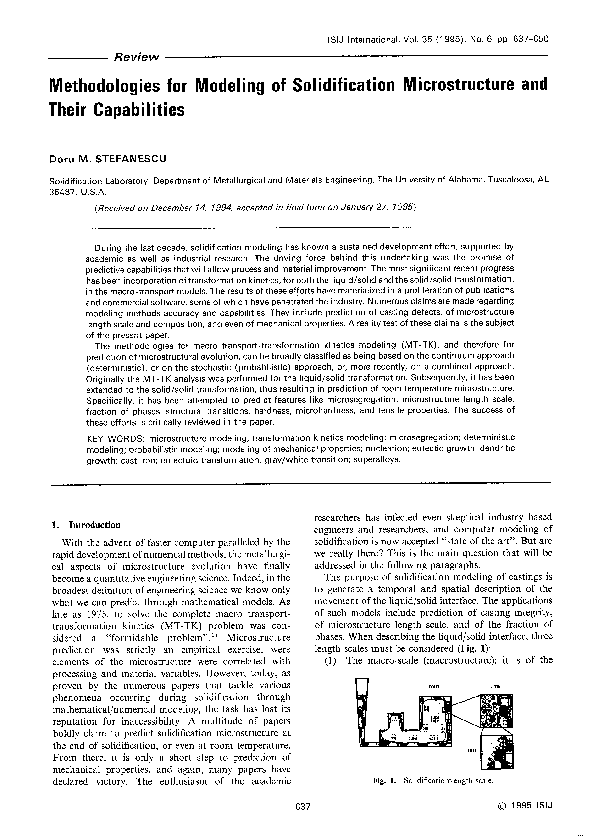 (PDF) Methodologies for Modeling of Solidification Microstructure and ...