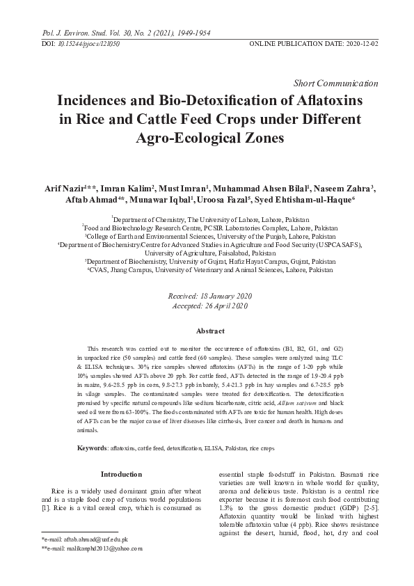 (PDF) Incidences and Bio-Detoxification of Aflatoxins in Rice and ...