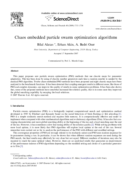 (PDF) Chaos embedded particle swarm optimization algorithms
