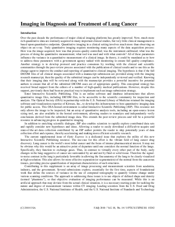(PDF) Introduction: Imaging in diagnosis and treatment of lung cancer