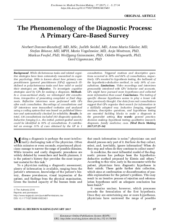 (PDF) The Phenomenology of the Diagnostic Process