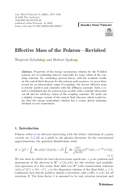 (PDF) Effective Mass of the Polaron—Revisited