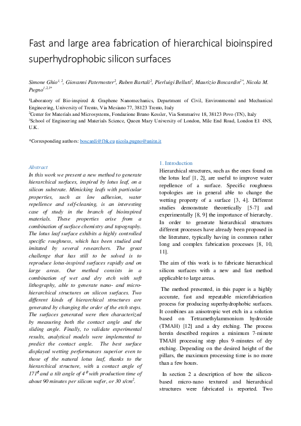(PDF) Fast and large area fabrication of hierarchical bioinspired ...